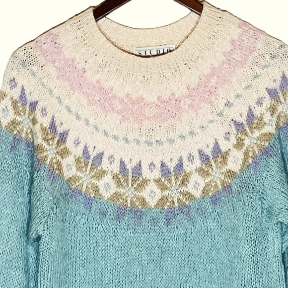 Studio Michelle Stuart Hand Knit Mohair Vintage Fair Isle Sweater Small - Picture 3 of 6